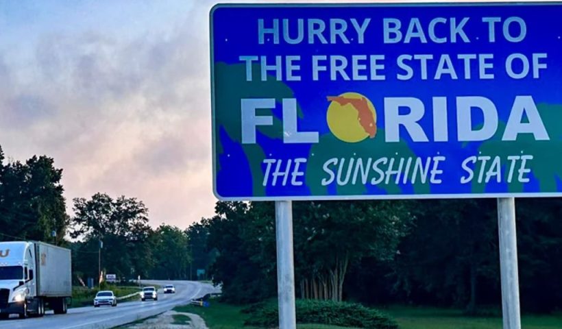 Florida's New State Line Signs Declare 'Welcome to the Free State of Florida'