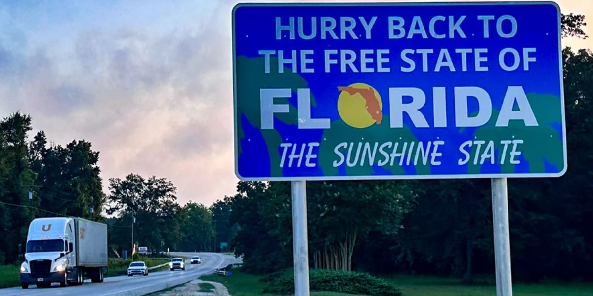 Florida's New State Line Signs Declare 'Welcome to the Free State of Florida'